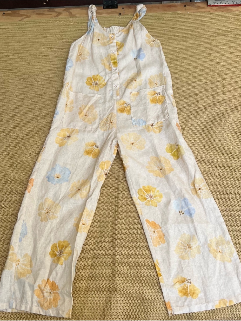 Zara Girls Floral Linen Jumpsuit - Yellow, Blue & Cream